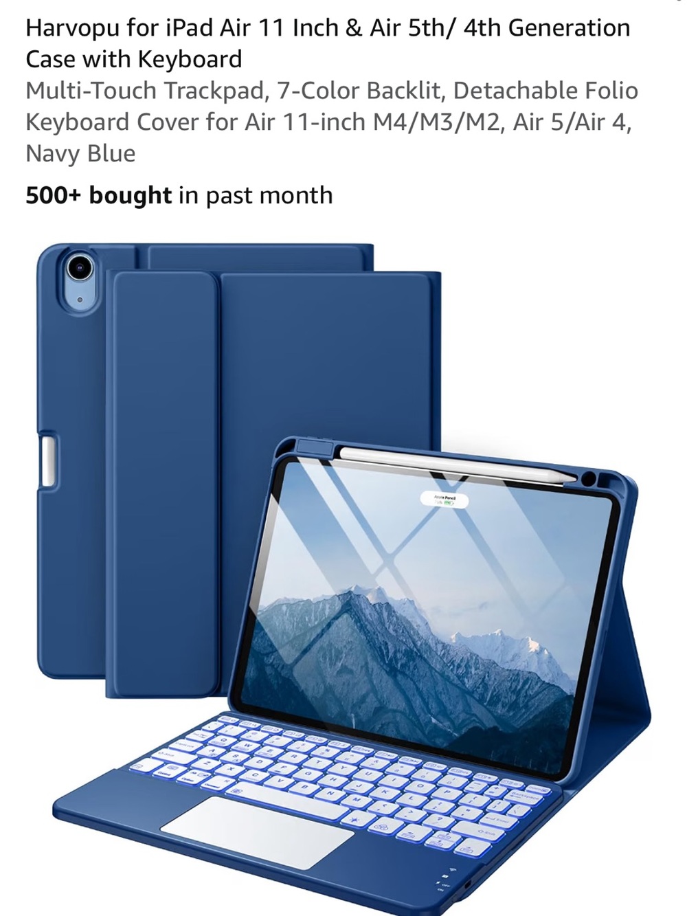Detachable Keyboard Case for 11" iPad Air - Navy Blue